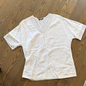 Olsen White V-Neck Cotton Tee